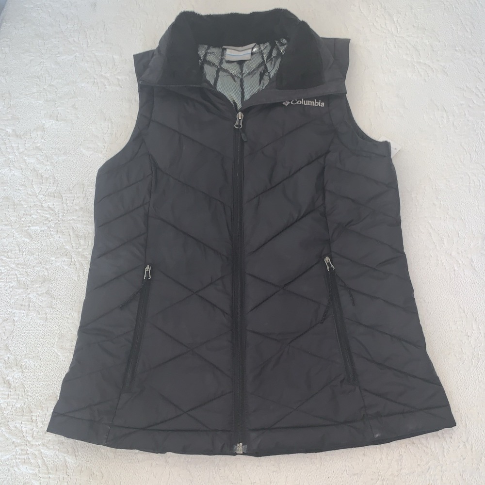 Columbia Omni-Heat Womens Black Quilted Puffer Vest Full Zip Pockets Extra Small
